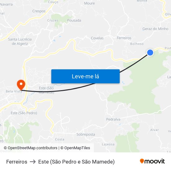 Ferreiros to Este (São Pedro e São Mamede) map