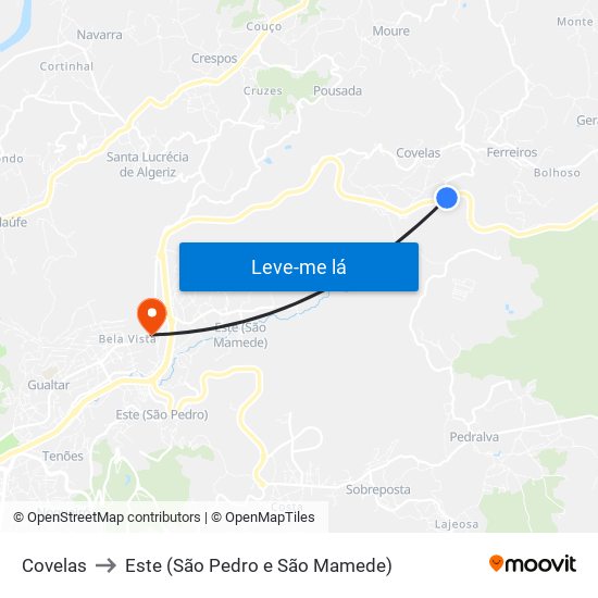 Covelas to Este (São Pedro e São Mamede) map