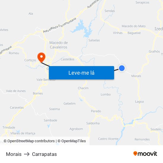 Morais to Carrapatas map