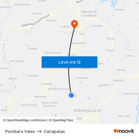 Pombal e Vales to Carrapatas map