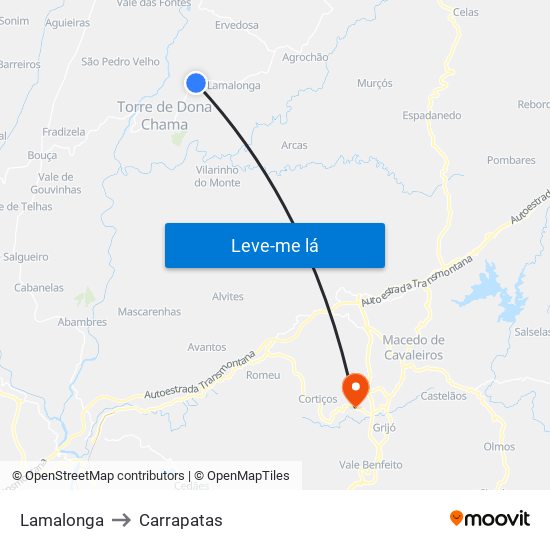 Lamalonga to Carrapatas map