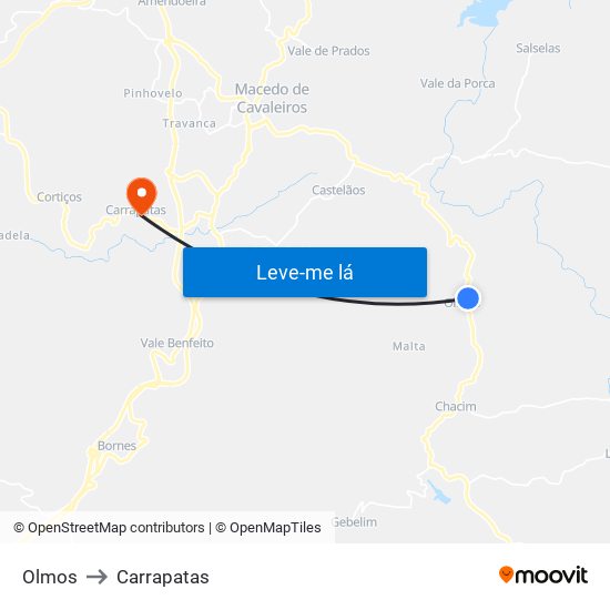 Olmos to Carrapatas map