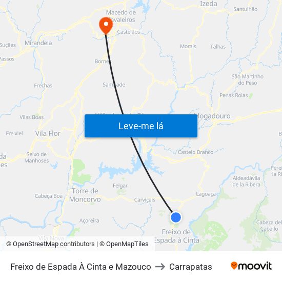 Freixo de Espada À Cinta e Mazouco to Carrapatas map