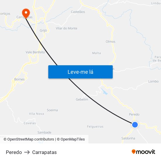 Peredo to Carrapatas map