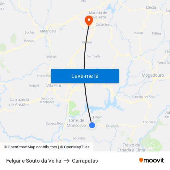 Felgar e Souto da Velha to Carrapatas map