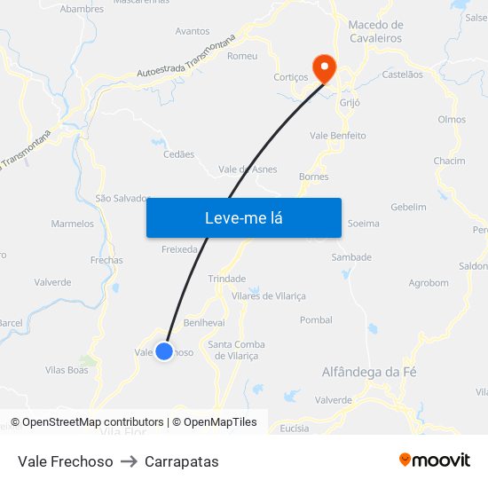 Vale Frechoso to Carrapatas map