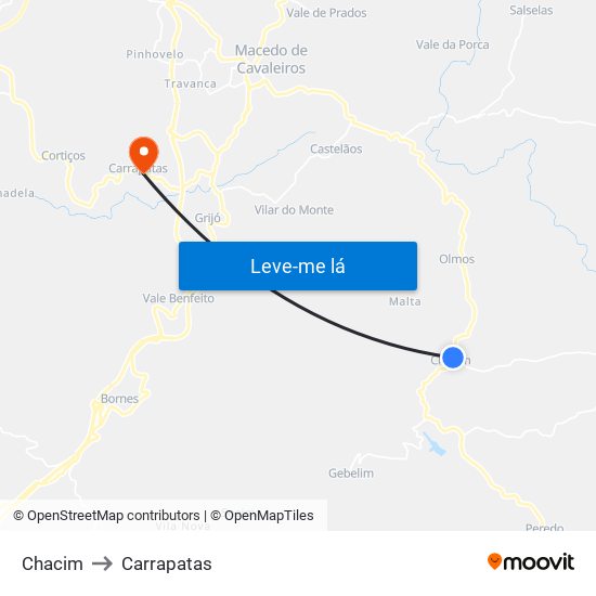 Chacim to Carrapatas map