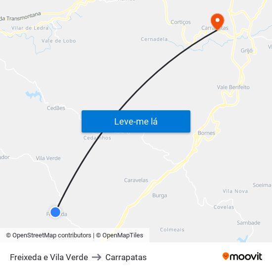 Freixeda e Vila Verde to Carrapatas map