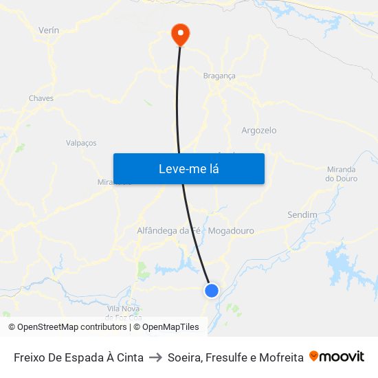 Freixo De Espada À Cinta to Soeira, Fresulfe e Mofreita map