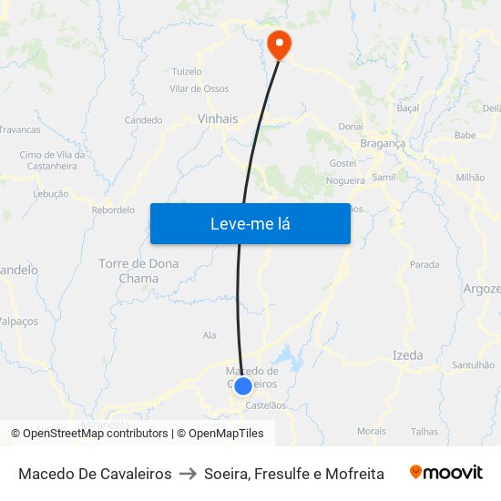 Macedo De Cavaleiros to Soeira, Fresulfe e Mofreita map