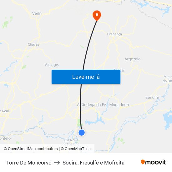 Torre De Moncorvo to Soeira, Fresulfe e Mofreita map
