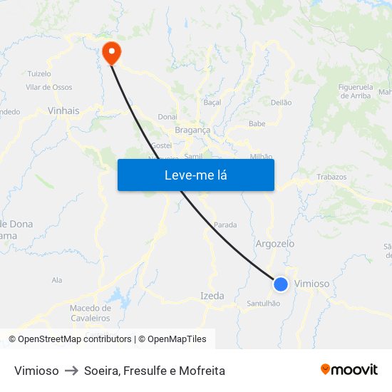 Vimioso to Soeira, Fresulfe e Mofreita map