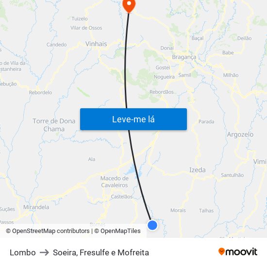 Lombo to Soeira, Fresulfe e Mofreita map