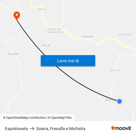 Espinhosela to Soeira, Fresulfe e Mofreita map