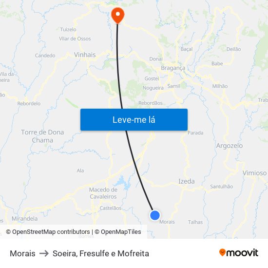 Morais to Soeira, Fresulfe e Mofreita map