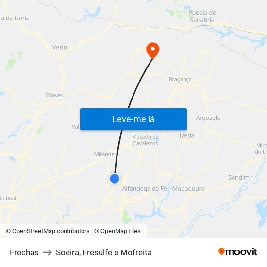 Frechas to Soeira, Fresulfe e Mofreita map