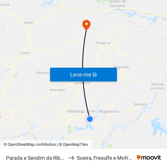 Parada e Sendim da Ribeira to Soeira, Fresulfe e Mofreita map