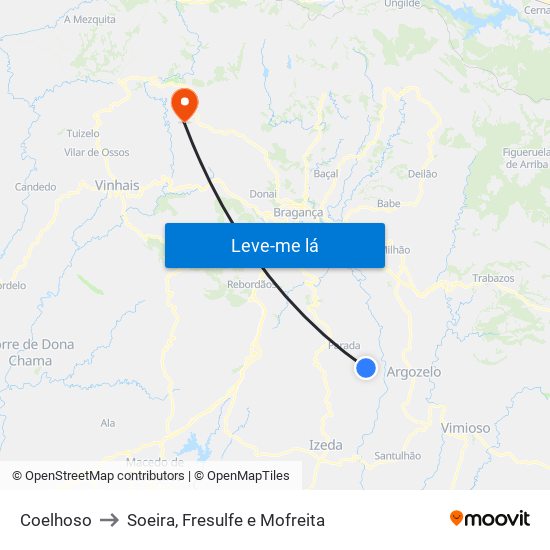 Coelhoso to Soeira, Fresulfe e Mofreita map