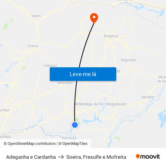 Adeganha e Cardanha to Soeira, Fresulfe e Mofreita map