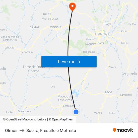 Olmos to Soeira, Fresulfe e Mofreita map