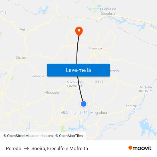 Peredo to Soeira, Fresulfe e Mofreita map