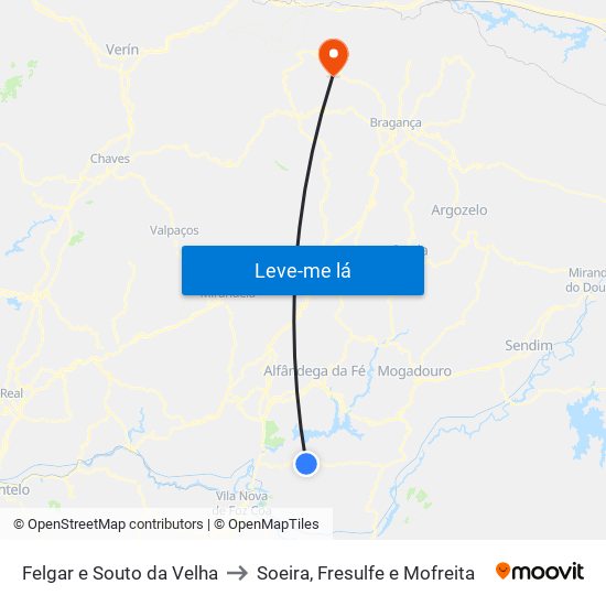 Felgar e Souto da Velha to Soeira, Fresulfe e Mofreita map