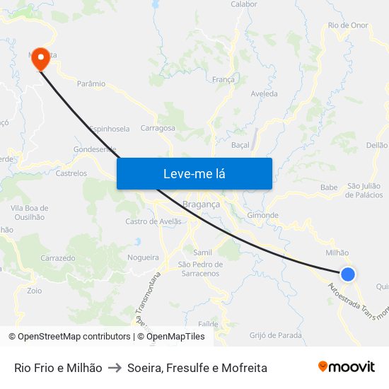 Rio Frio e Milhão to Soeira, Fresulfe e Mofreita map