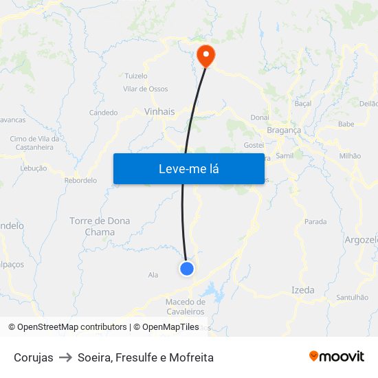 Corujas to Soeira, Fresulfe e Mofreita map