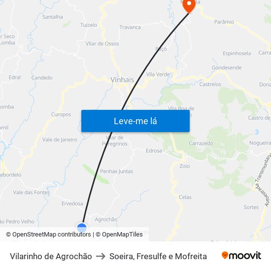 Vilarinho de Agrochão to Soeira, Fresulfe e Mofreita map