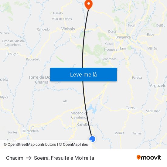 Chacim to Soeira, Fresulfe e Mofreita map