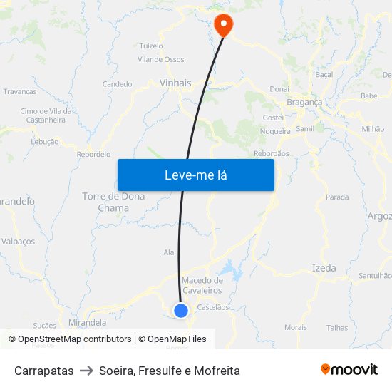Carrapatas to Soeira, Fresulfe e Mofreita map