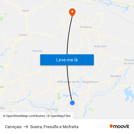 Carviçais to Soeira, Fresulfe e Mofreita map