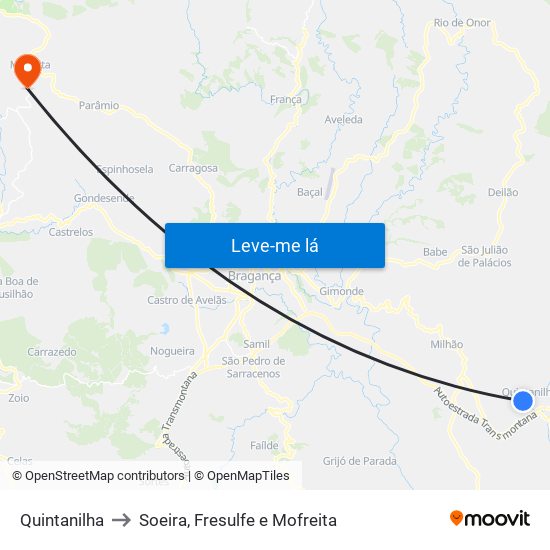 Quintanilha to Soeira, Fresulfe e Mofreita map