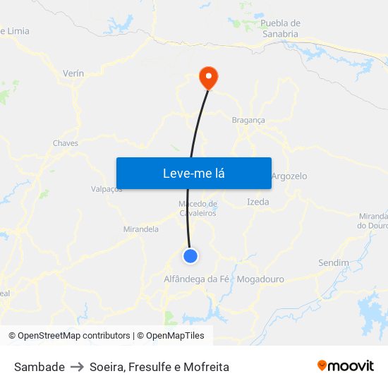 Sambade to Soeira, Fresulfe e Mofreita map