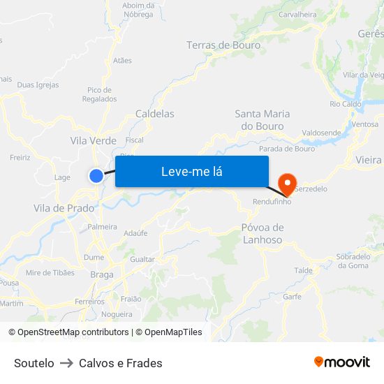 Soutelo to Calvos e Frades map