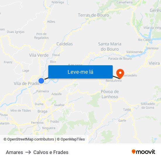 Amares to Calvos e Frades map