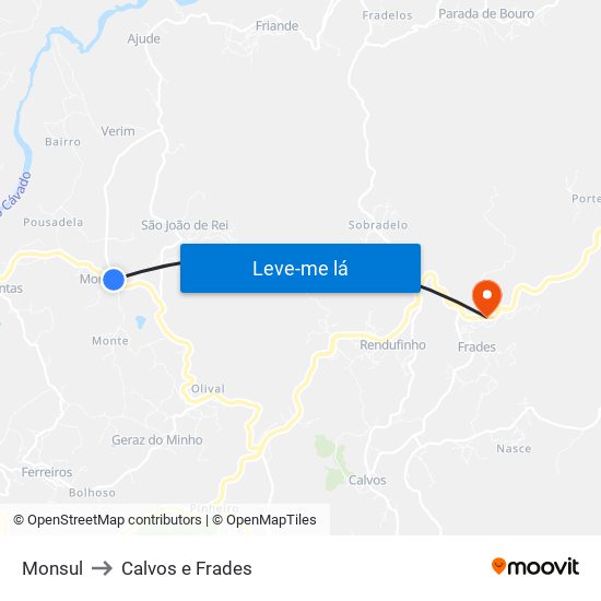 Monsul to Calvos e Frades map