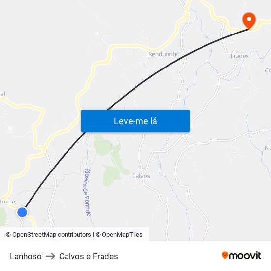 Lanhoso to Calvos e Frades map