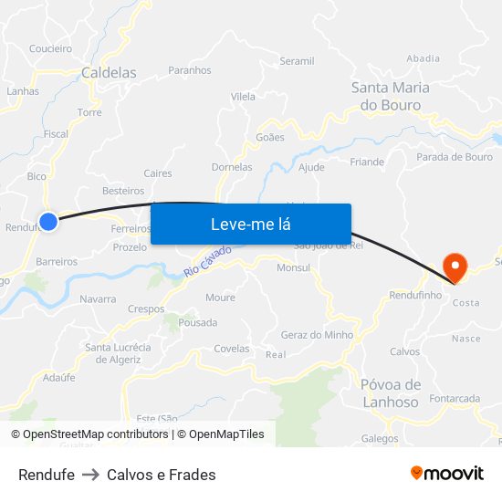 Rendufe to Calvos e Frades map
