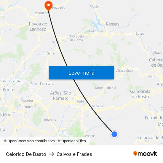Celorico De Basto to Calvos e Frades map