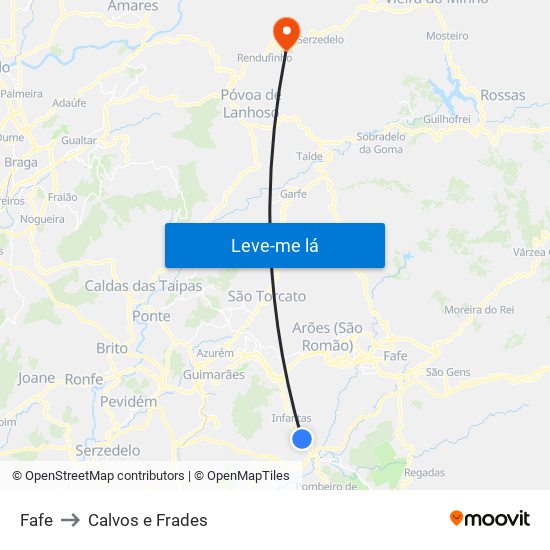 Fafe to Calvos e Frades map