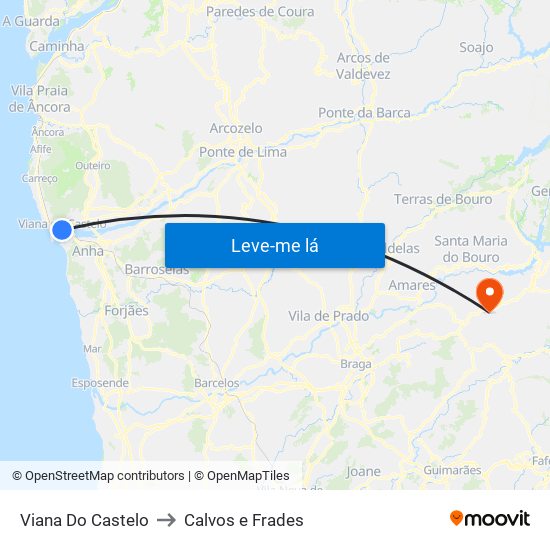 Viana Do Castelo to Calvos e Frades map