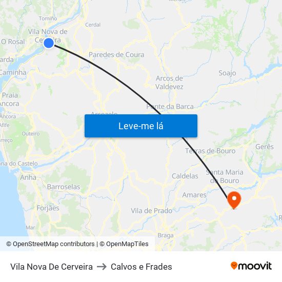Vila Nova De Cerveira to Calvos e Frades map