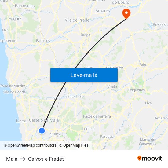 Maia to Calvos e Frades map