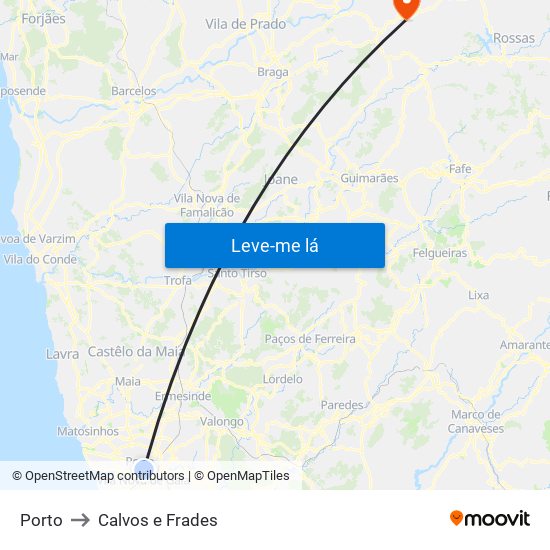 Porto to Calvos e Frades map