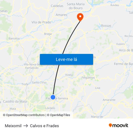 Meixomil to Calvos e Frades map