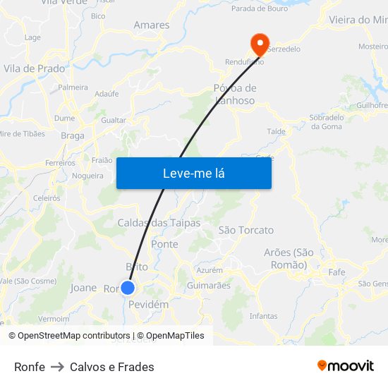 Ronfe to Calvos e Frades map