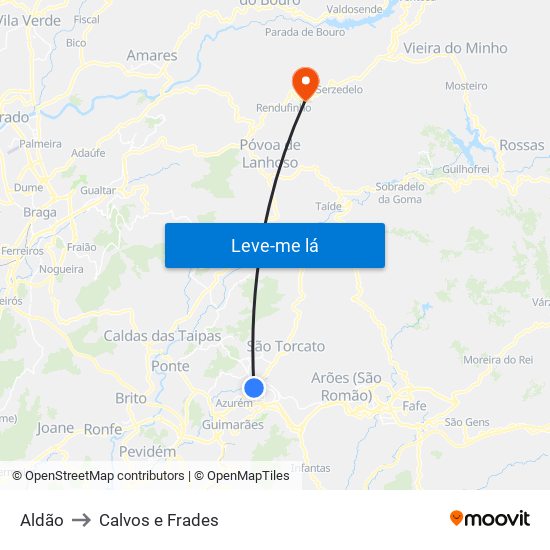 Aldão to Calvos e Frades map