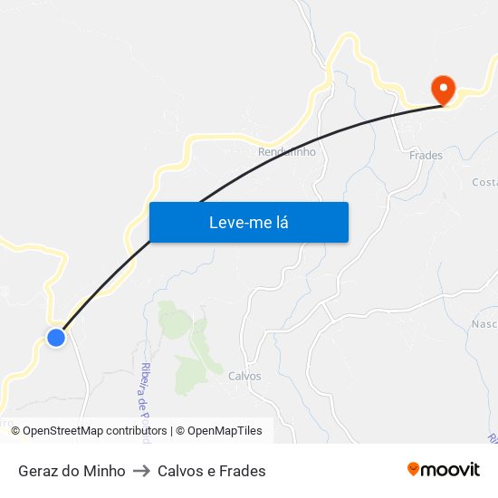 Geraz do Minho to Calvos e Frades map