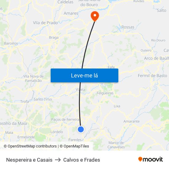 Nespereira e Casais to Calvos e Frades map